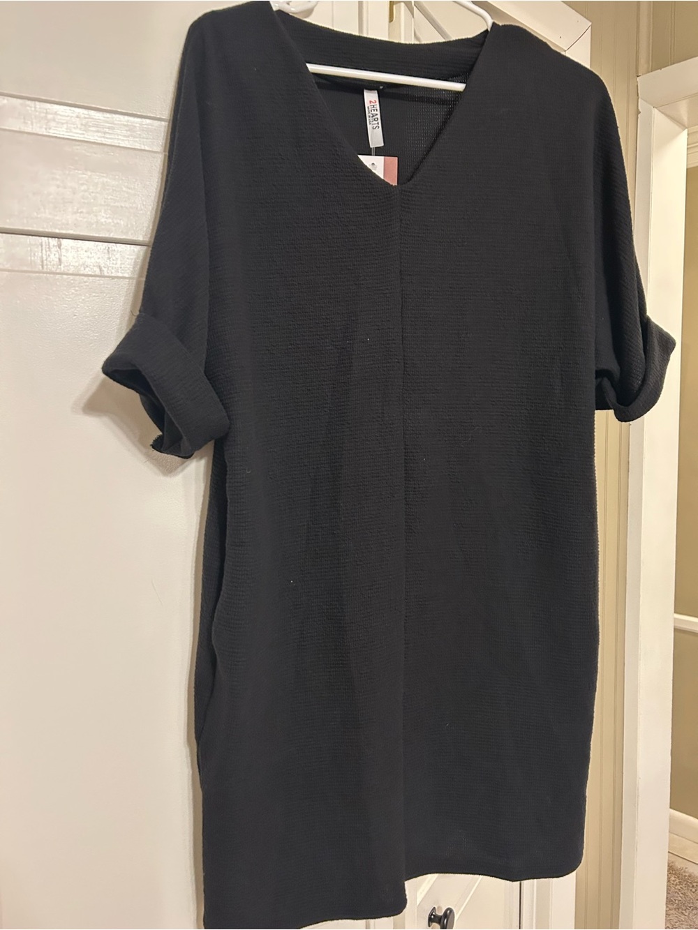 Black V‑Neck Shift Dress by 2 Hearts